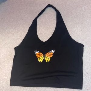 Black cropped cop with butterflies (sleeveless)
